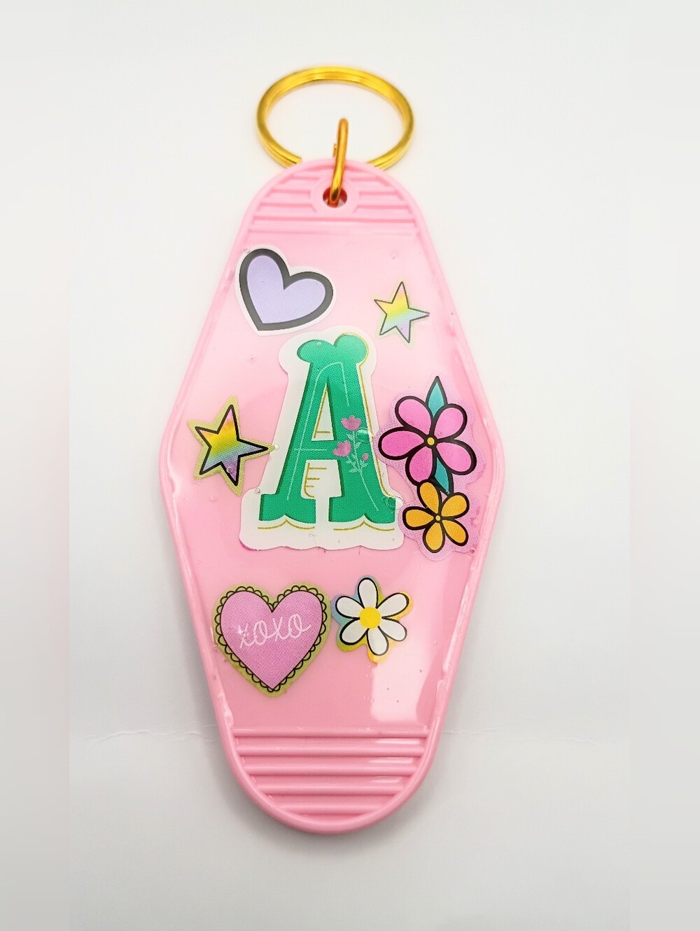 Pink Initial A Floral Motel Keychain Key Fob